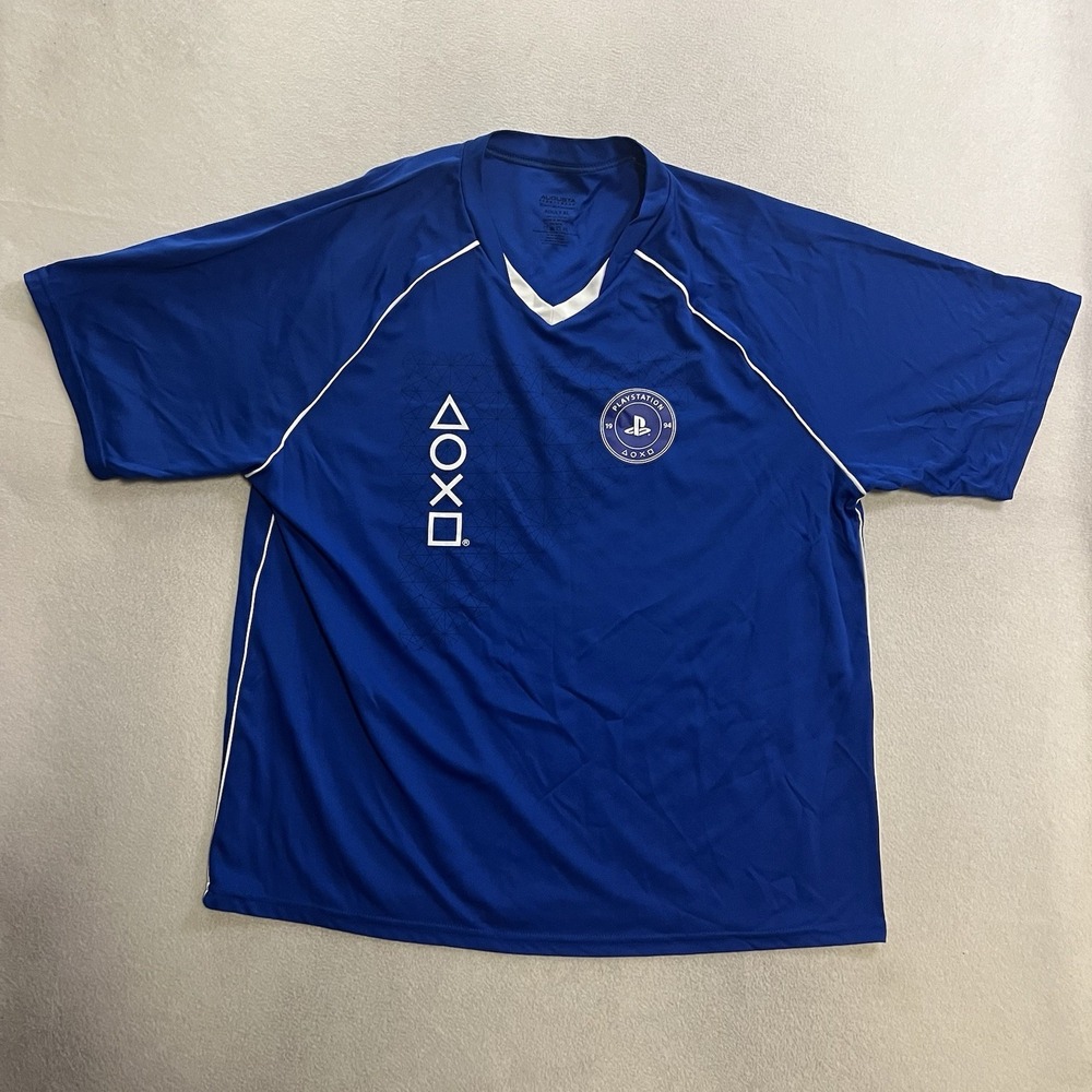 Sony PlayStation Jersey Shirt Mens Size XL Blue Short Sleeve Performance Antigua